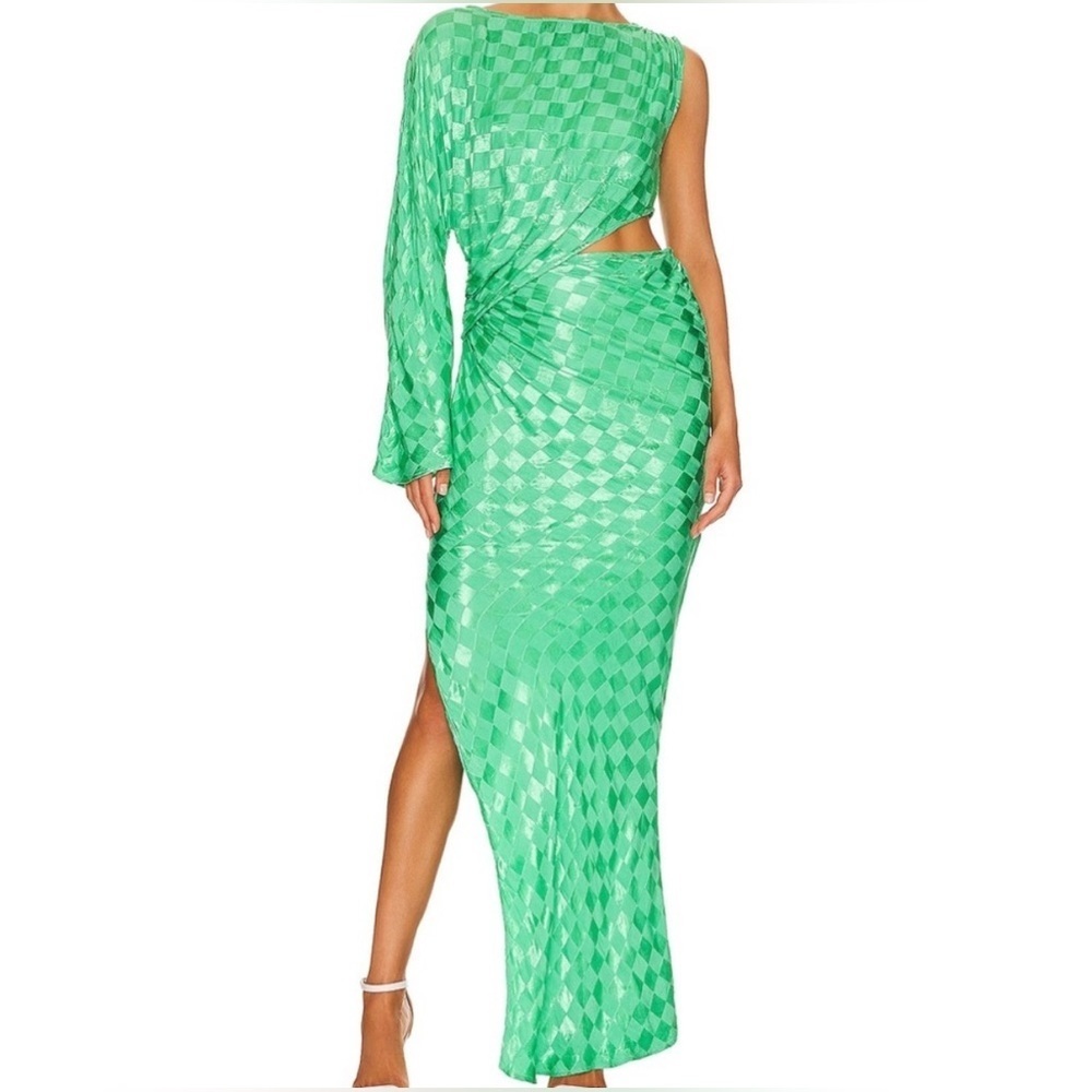 NWT Jens Pirate Booty Westminster Maxi Dress XS Green One Arm Checkered Wedding